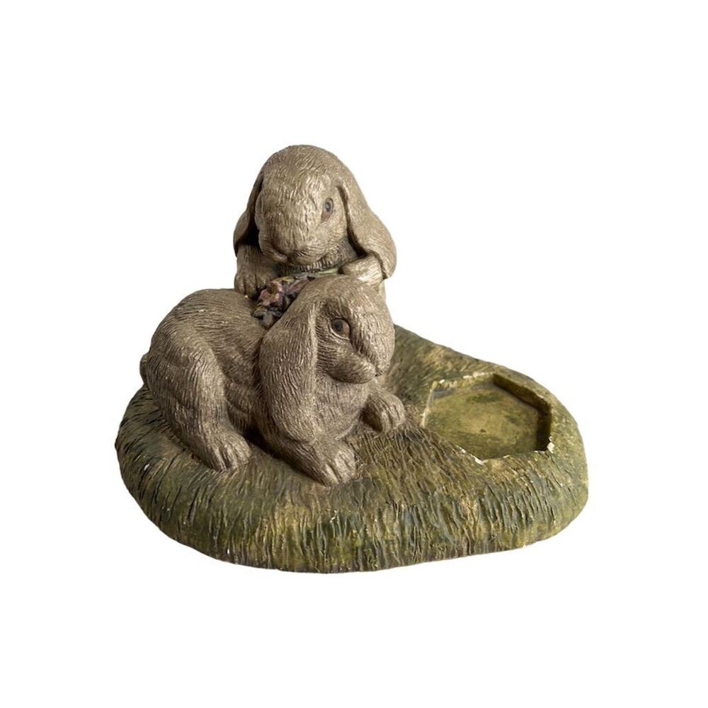 Whimsical Gray Resin Bunny Figurine with Candle Holder‎ for Tea Light